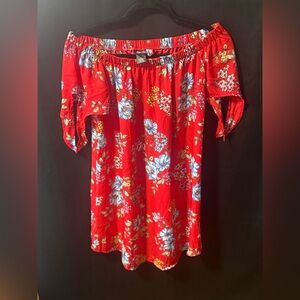 Rue21 Red Off-Shoulder Floral Tunic